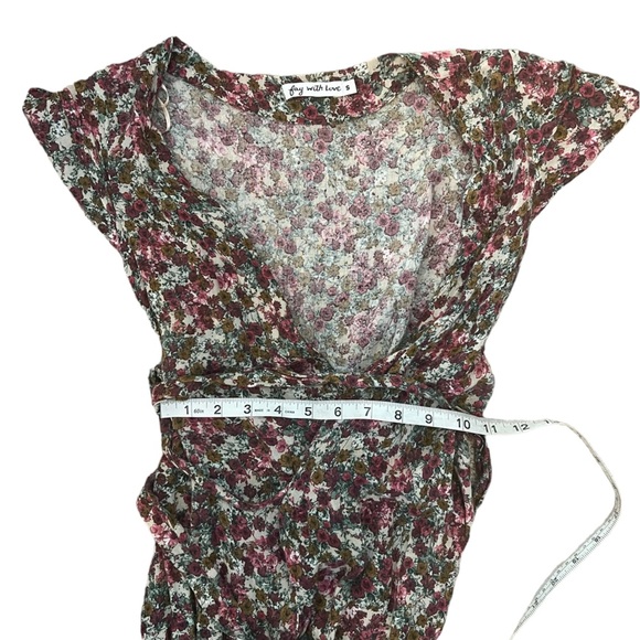 Floral Print Short Sleeve Wrap Lightweight Deep V Long Maxi Dress S - Picture 7 of 10